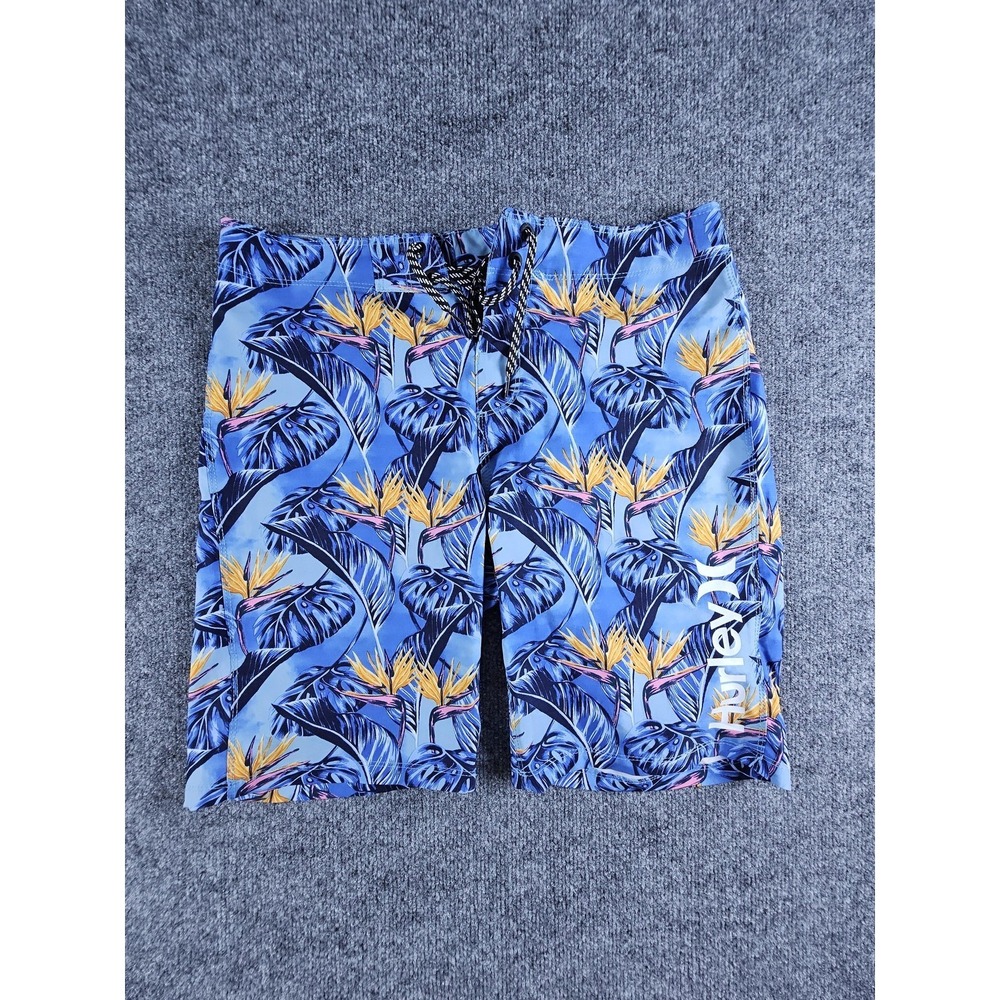Hurley Board Shorts Mens Size 30 Blue Tropical Floral Swim Trunks Surf Beachwear
